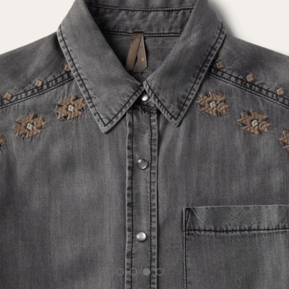 NWT Stetson EMBROIDERED SNAP FRONT SHIRT DRESS Gray Tan Brown Size Large Western - Picture 2 of 9